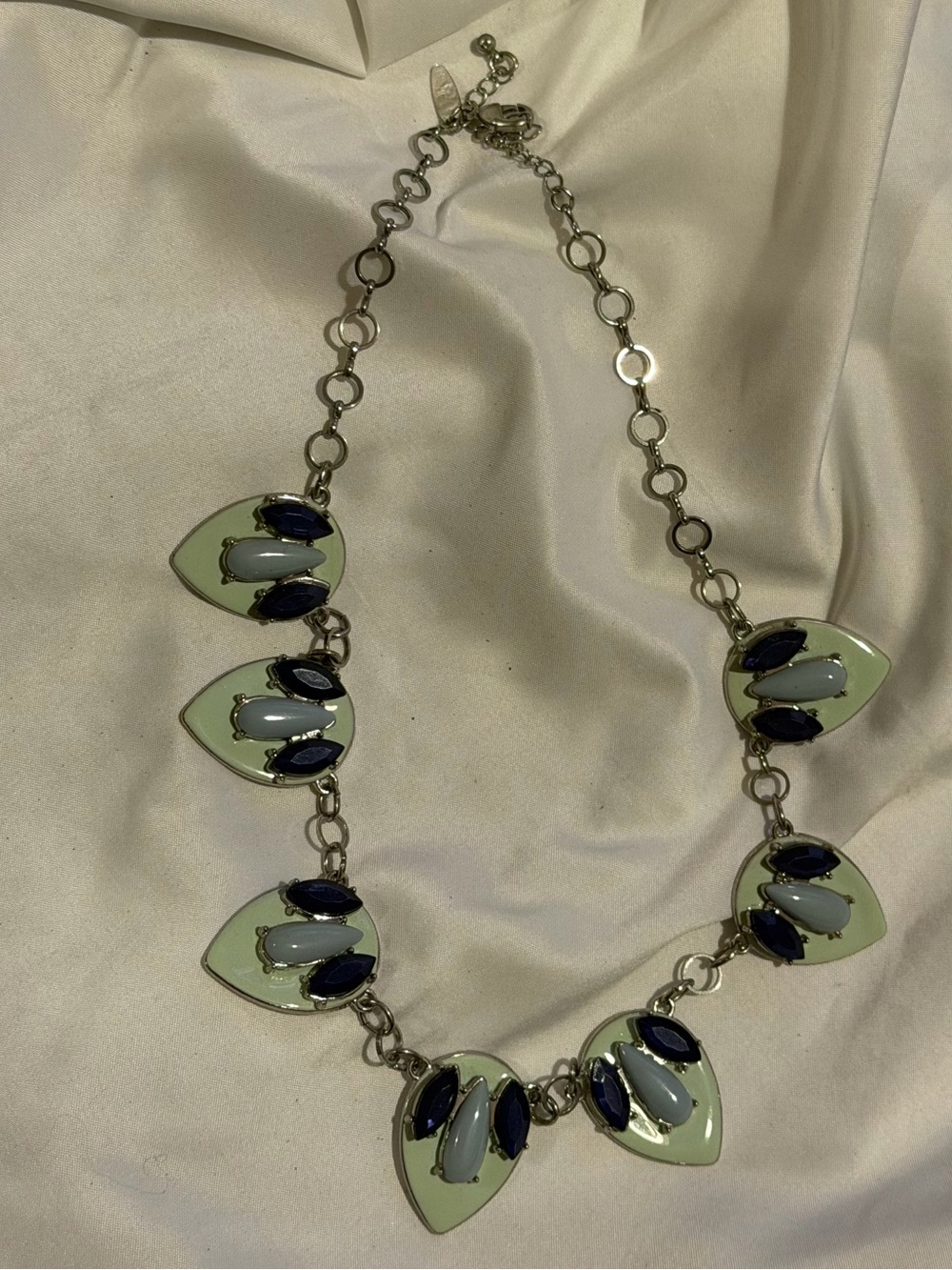 New York and Company Elegant Pale Green and Navy Statement Necklace